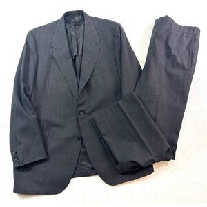 vtg Oxxford Clothes 46T 46L 40x32 2pc Pant Suit dark charcoal red pinstripe